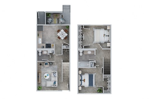 Floor plan for 2 beds, 1.5 baths, 1029 sqft